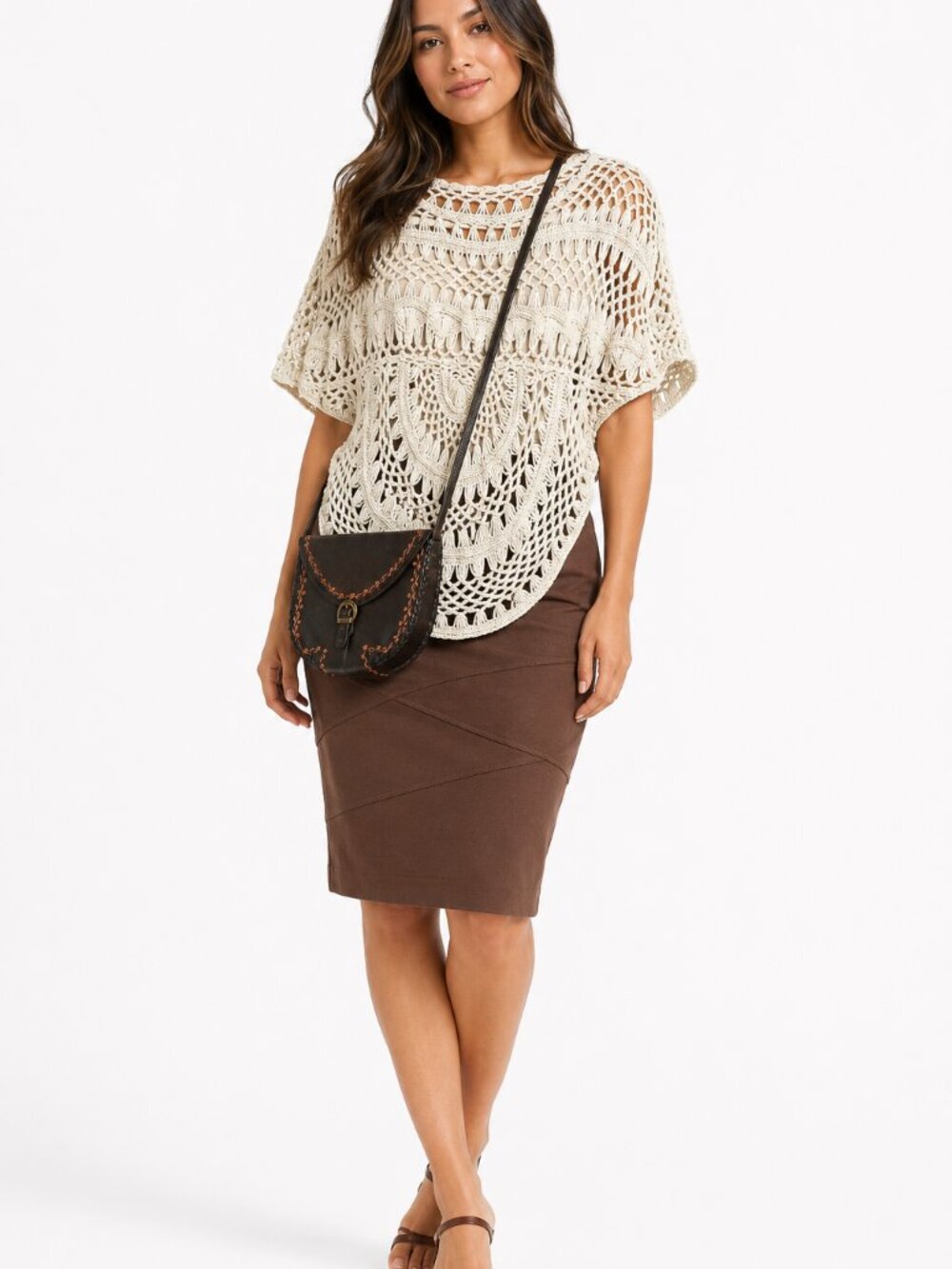 3-Piece Boho Outfit Set: Garage Crochet Top, Cleo Skirt & Leather Crossbody